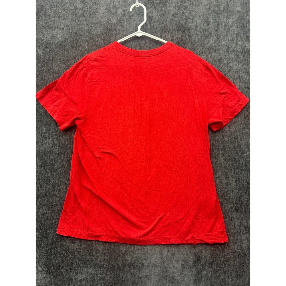 Nike Tee Shirt Mens Large Red Swoosh Graphic Print Logo Crew Neck Short Sleeve